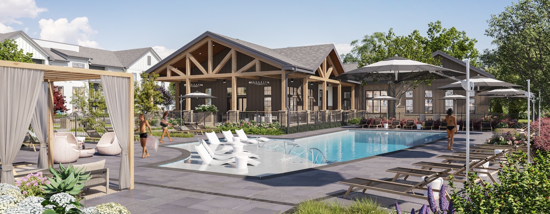 a swimming pool in a courtyard