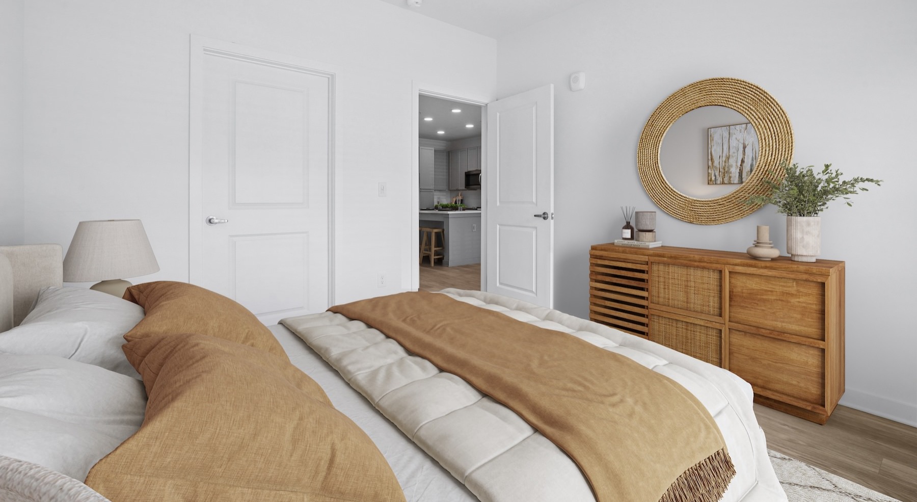 a bedroom with a bed and a dresser