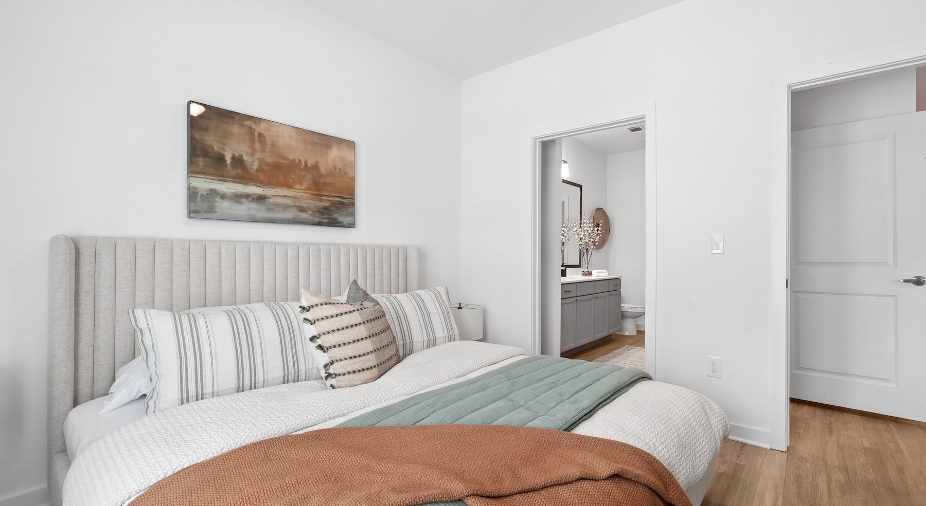 a bedroom with a bed