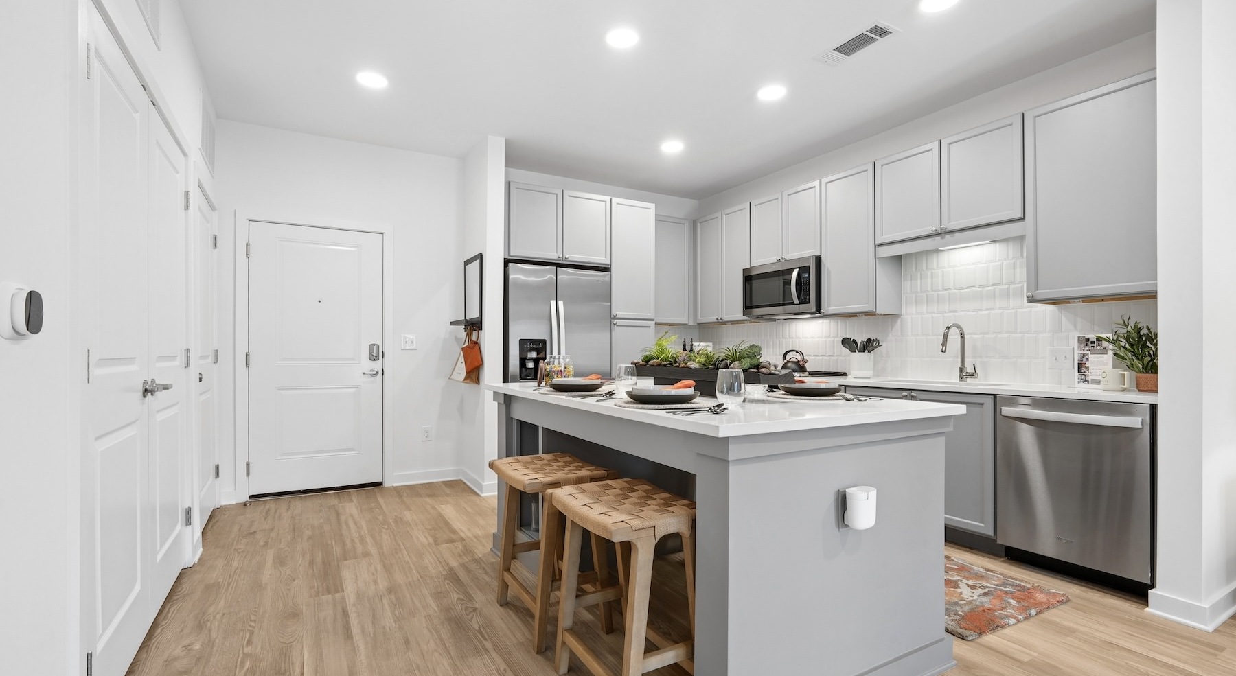 a kitchen with an island